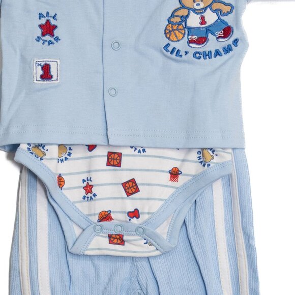 Teddy Room Size 6/9M Infant Lil Champ Blue 3-Piece Outfit Set - Picture 3 of 8